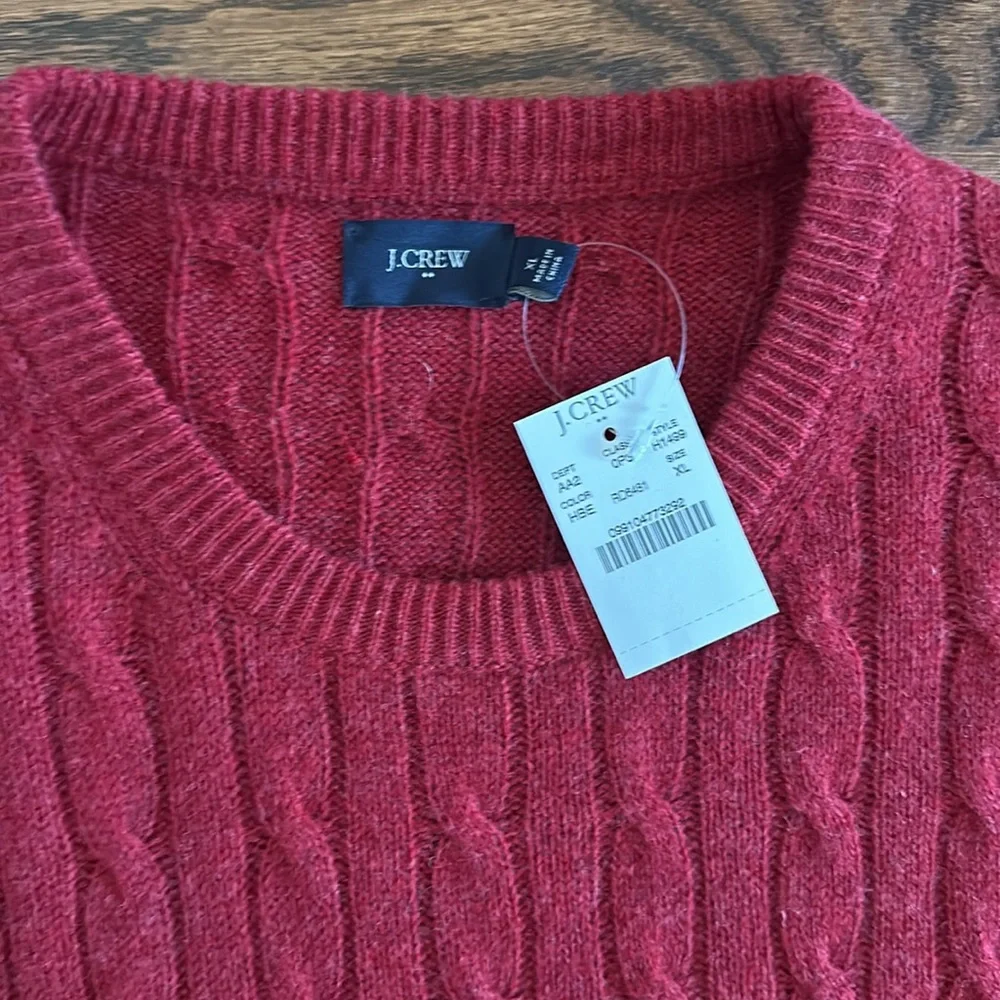 J. Crew  Red 100% Lambs wool  Cable Knit Crew Neck Sweater Size Men's XL